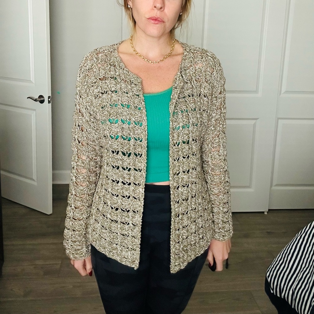 Ellen Tracy Beige Open-Knit Cardigan